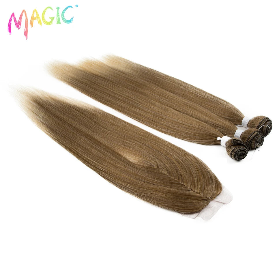 Straight Hair 4PCS Bundles With Closure Ombre Blonde Color Hair