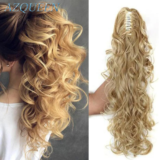 Synthetic 20 Inch Fiber Claw Clip Wavy Ponytail Extension
