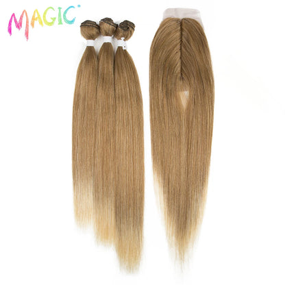 Straight Hair 4PCS Bundles With Closure Ombre Blonde Color Hair