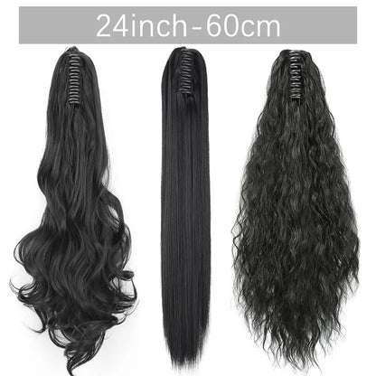 Synthetic Long Claw Clip On Ponytail Hair Extensions 24Inch