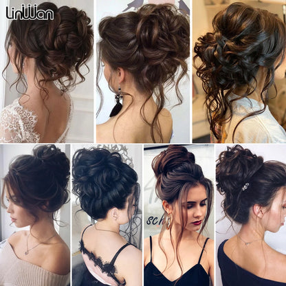 Messy Curly Fluffy Hair Bun Clip In Ponytail Hair Extensions