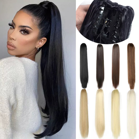Synthetic 24inch Claw Clip On Straight Ponytail Hair Extension