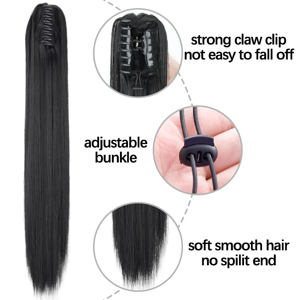 Synthetic Long Claw Clip On Ponytail Hair Extensions 24Inch